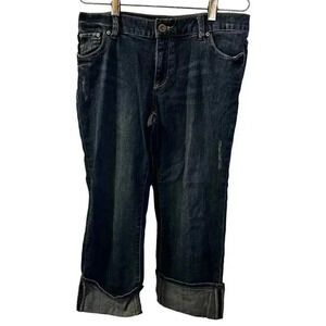 Mossimo Supply Co denim jeans capri cuffed distressed med wash W32 missing tag